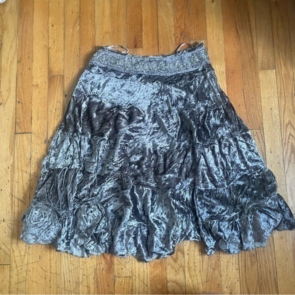 Mix Nouveau Gray Beaded Velvet Midi Skirt Size XL